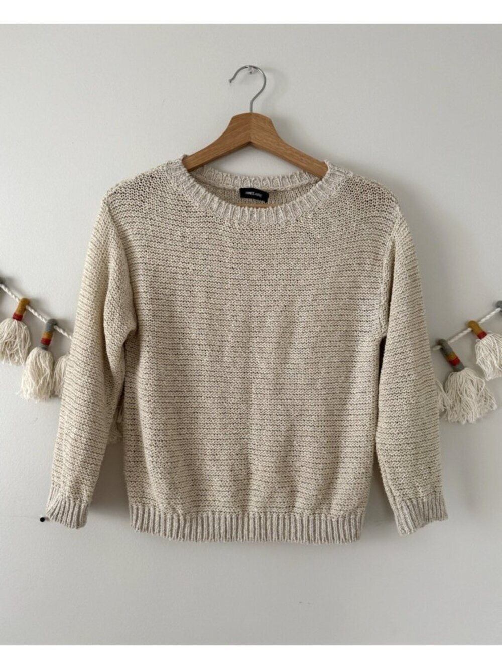 AnneClaire Sequin Embellish Open Knit Pullover Sweater Neutral Feminine Designer